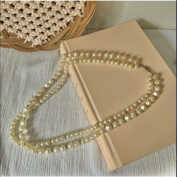 Baroque Pearl Two Strand Necklace Vintage “Tamar”  25” Statement Gold Silver - Picture 3 of 12